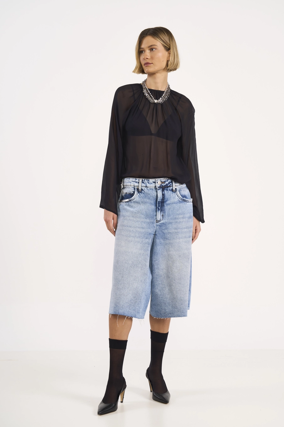 Bermuda Jeans Wide Índigo