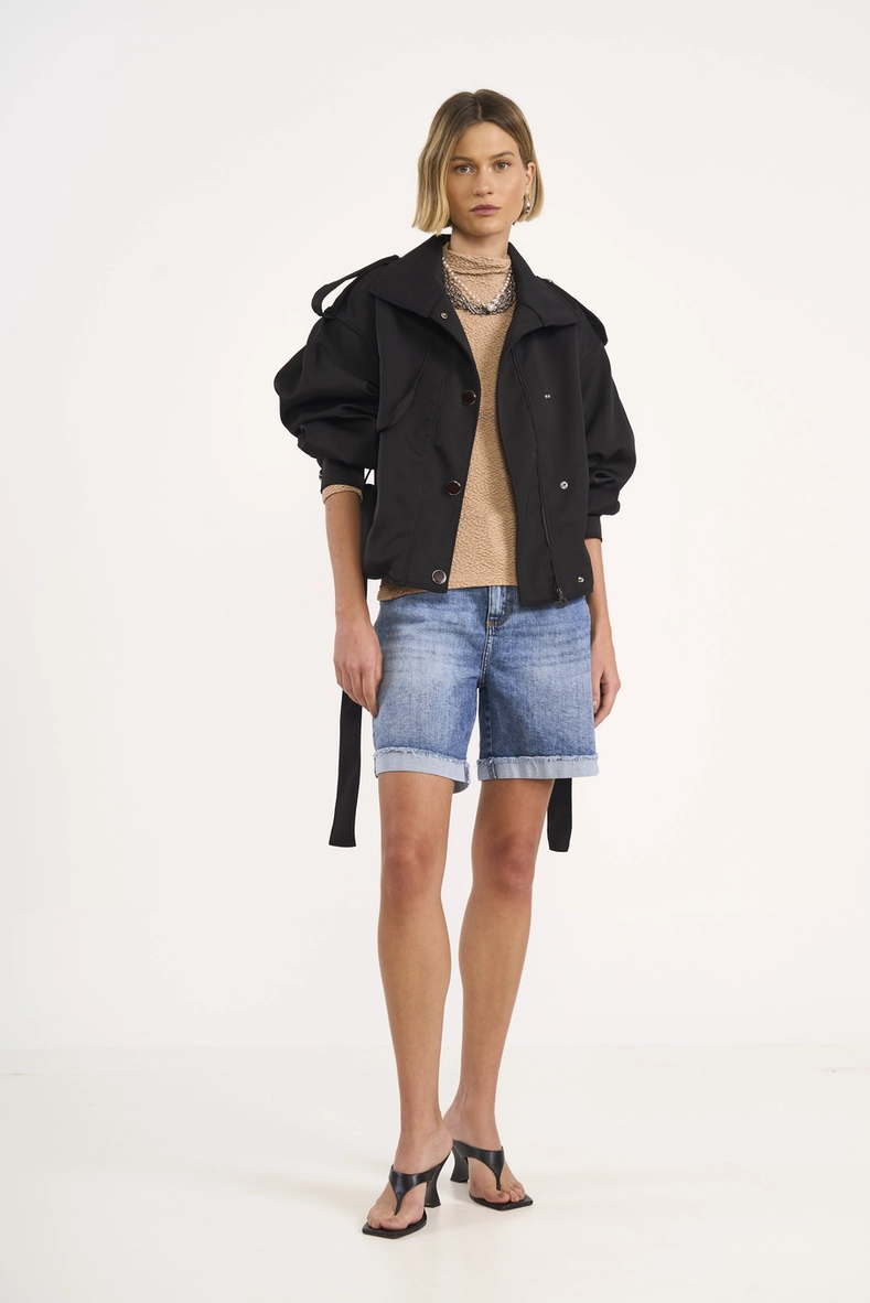 Bermuda Feminina Jeans Com Barra Dobrada