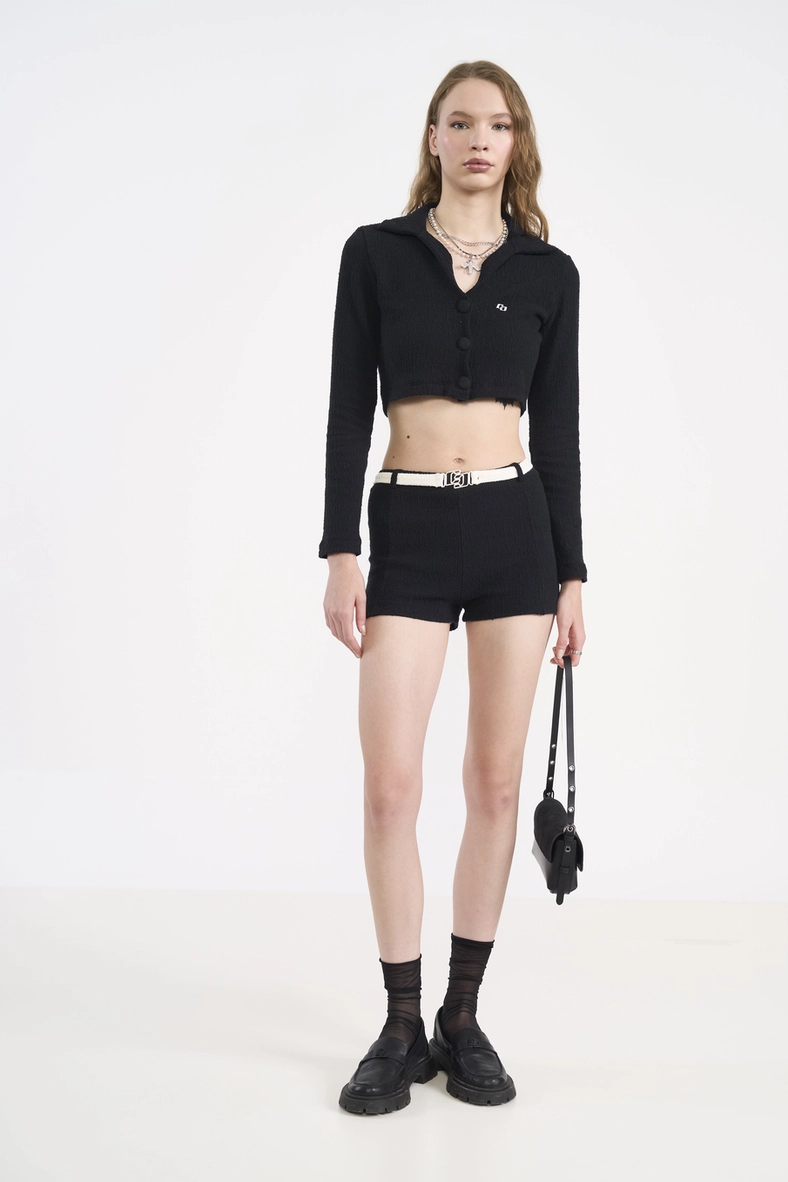 Short Mini Em Algodão Texturizado Com Cinto