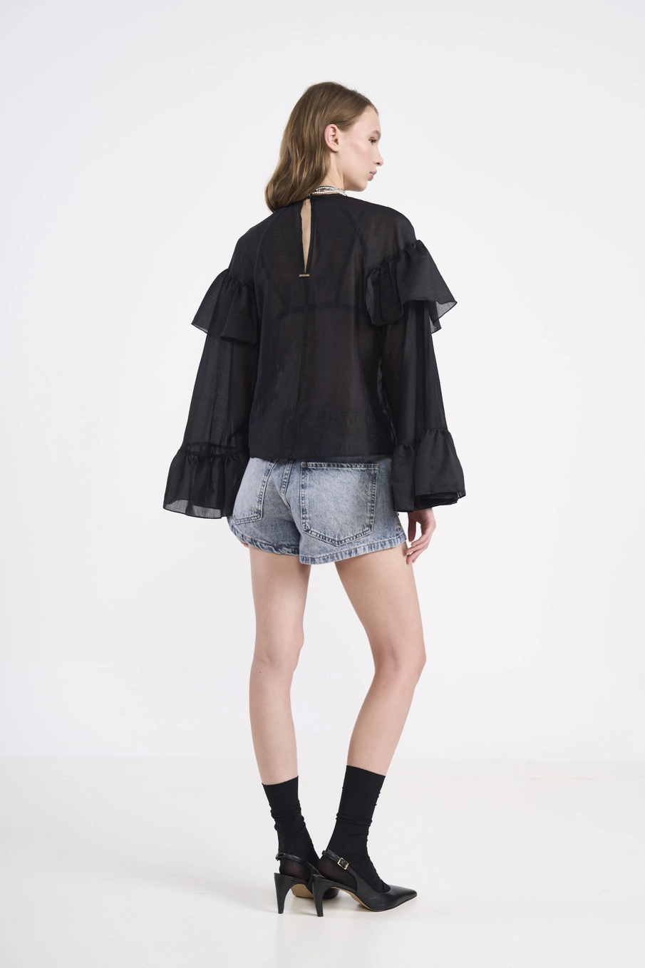 Short Jeans Mini Com Aplicações De Cristais Índigo