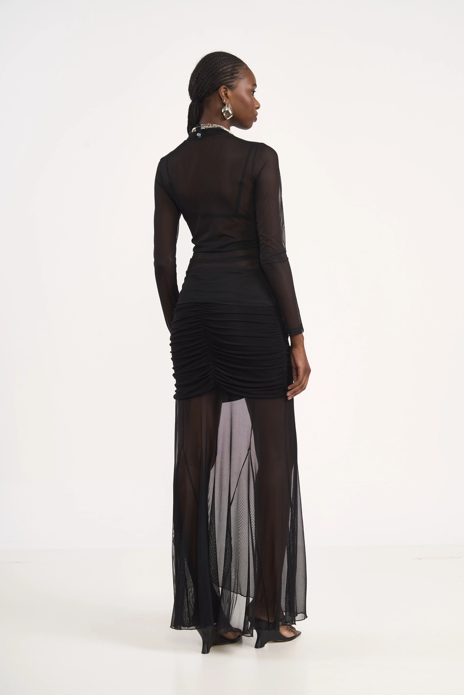 Saia Midi Com Recorte Transparente Preto