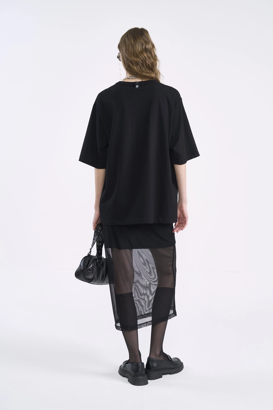 Saia Midi Tule Reta Preto