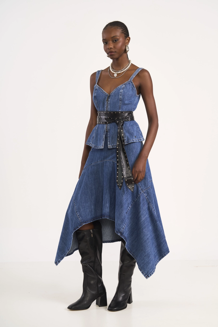 Saia Jeans Midi Assimétrica Índigo