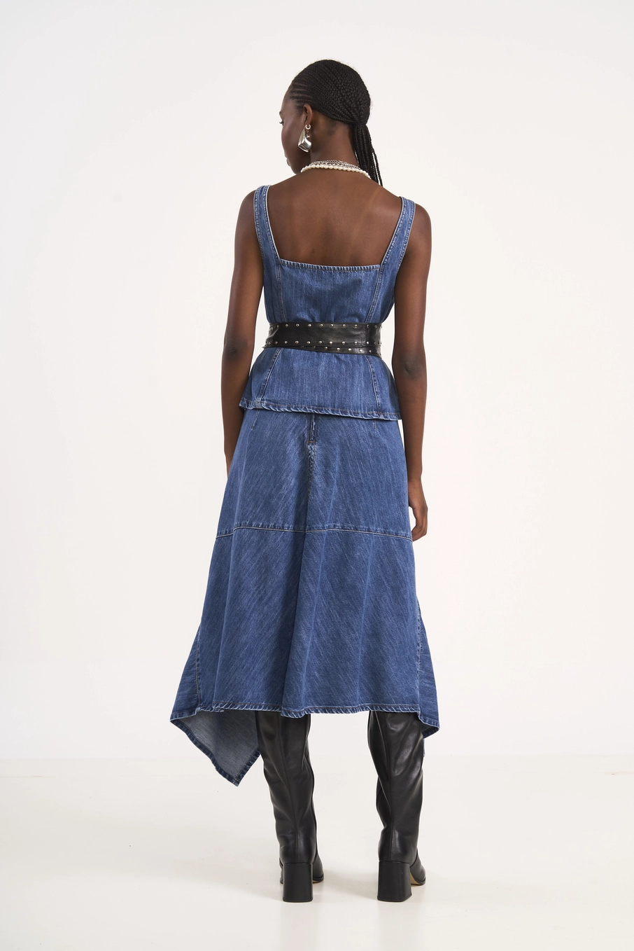 Saia Jeans Midi Assimétrica Índigo