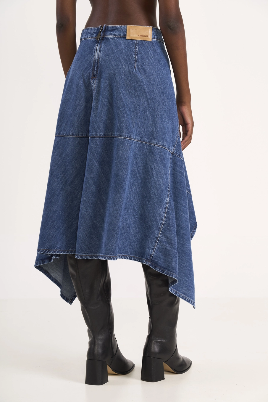 Saia Jeans Midi Assimétrica Índigo