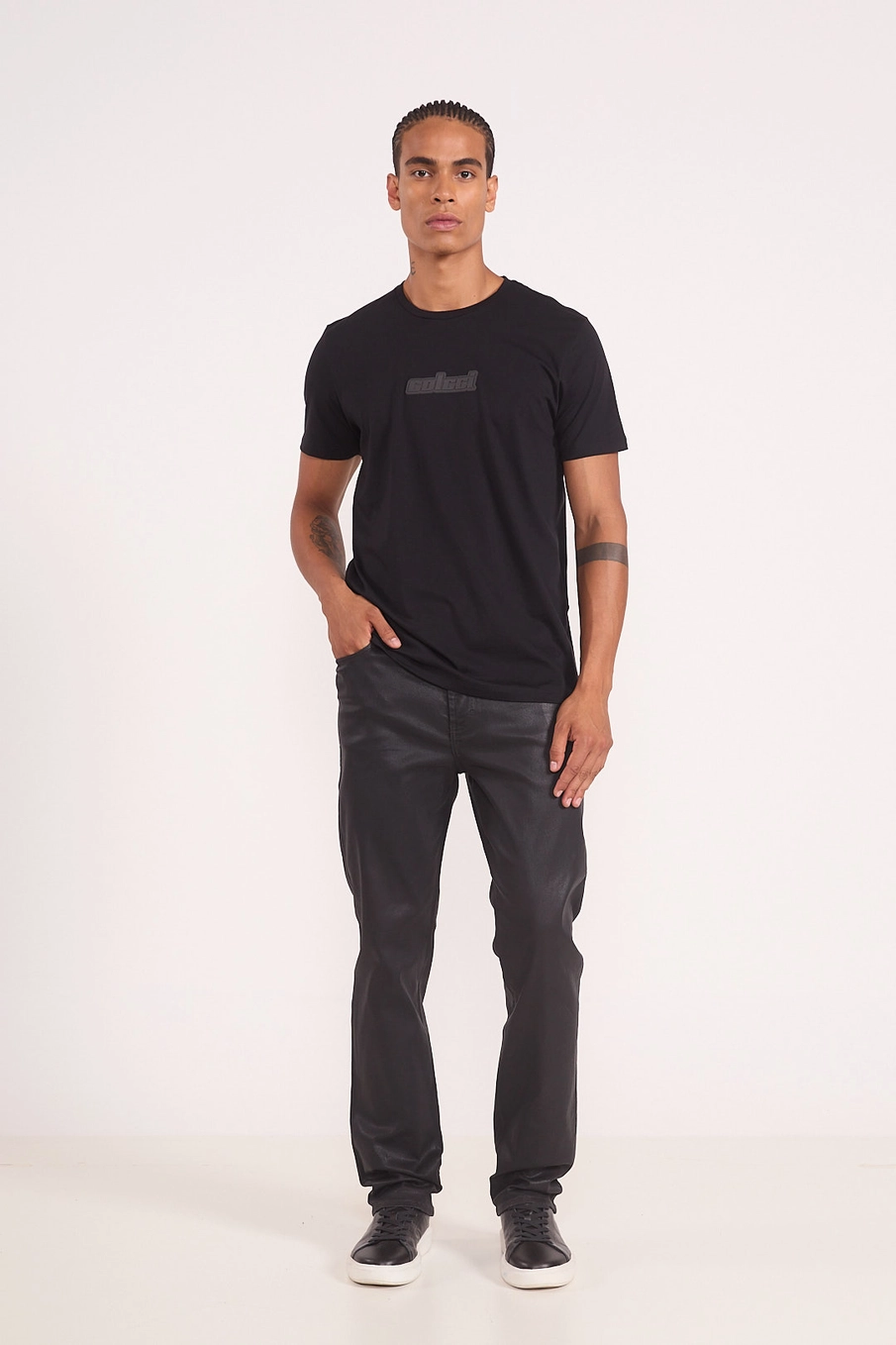 Calça Masculina Slim Resinada Preto