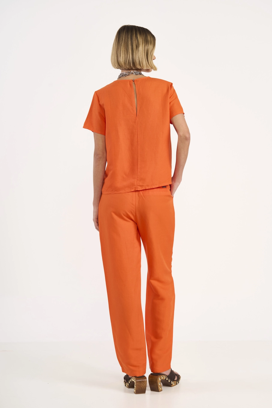 Calça Alfaiataria Viscose E Linho Laranja