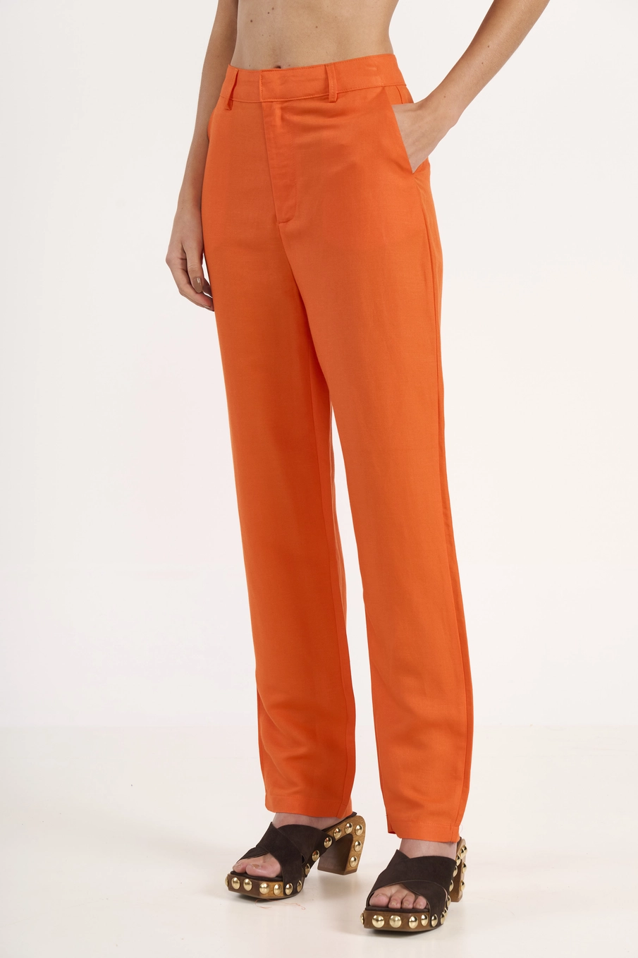 Calça Alfaiataria Viscose E Linho Laranja