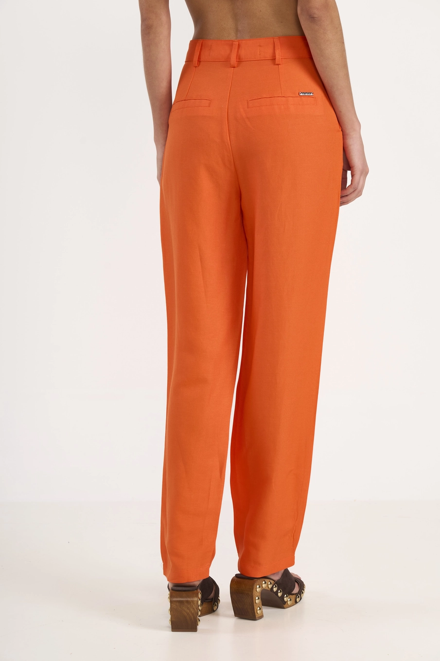Calça Alfaiataria Viscose E Linho Laranja