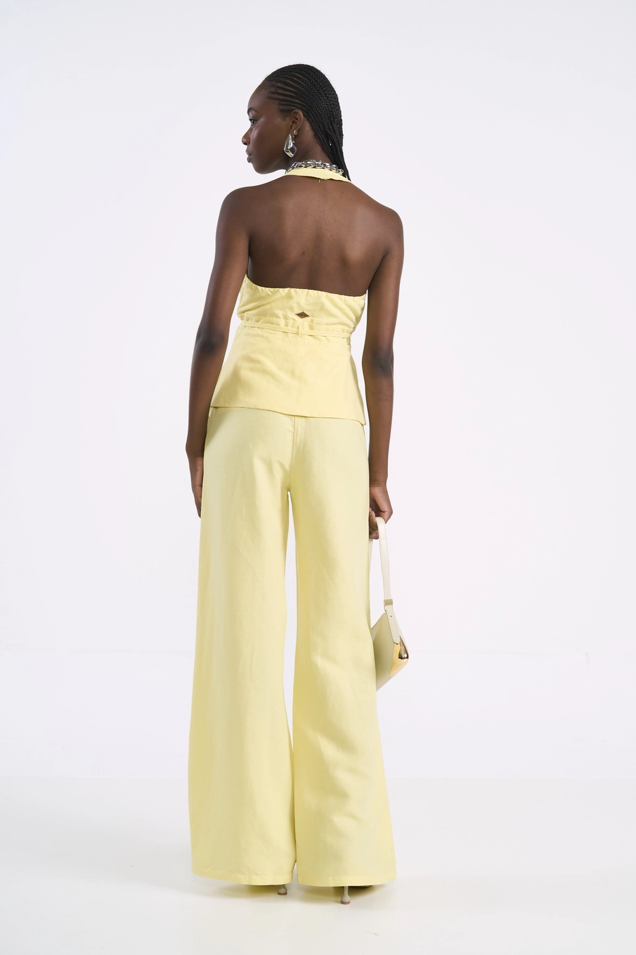 Calça De Linho Reta Ampla Amarelo