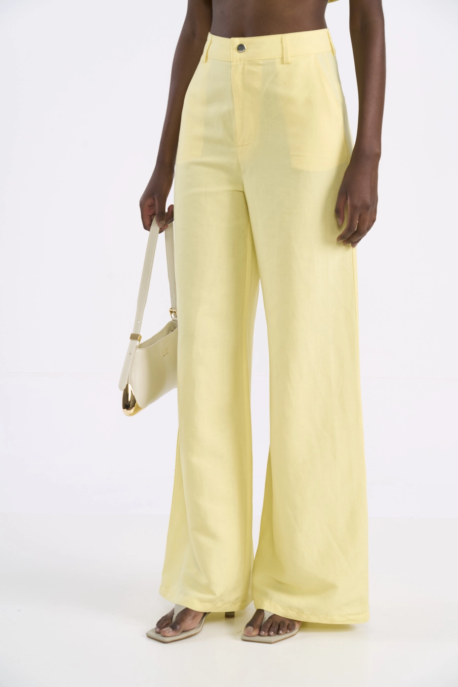 Calça De Linho Reta Ampla Amarelo