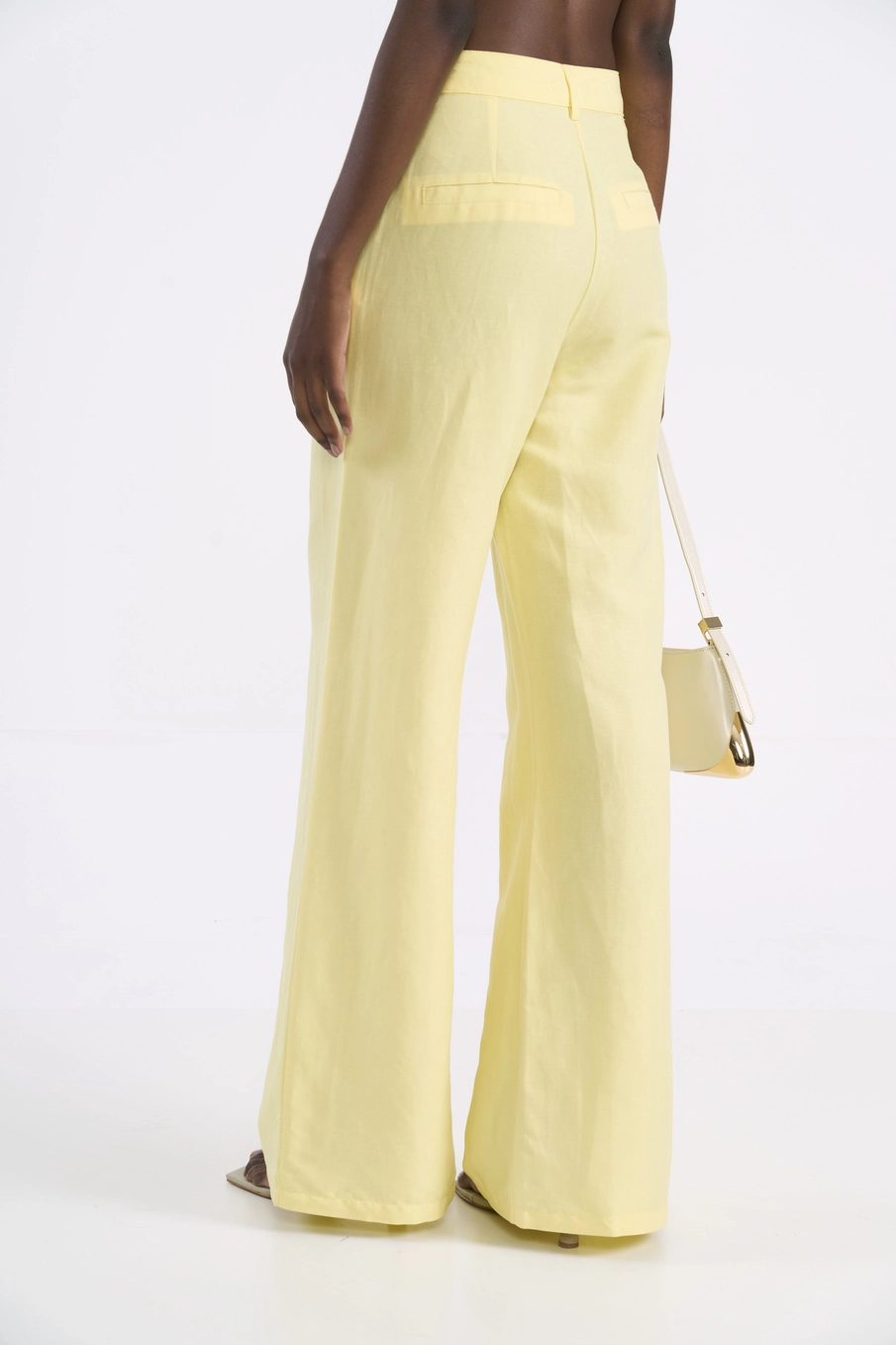 Calça De Linho Reta Ampla Amarelo