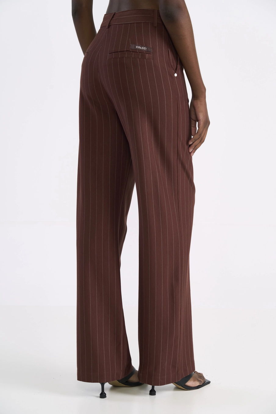 Calça Reta Ampla Risca De Giz Estampados