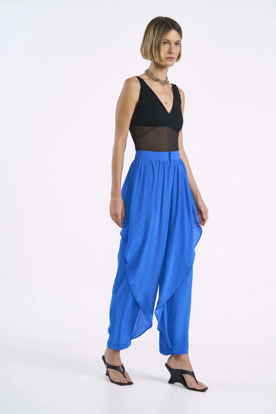 Calça Saruel Com Efeito Envelope Azul