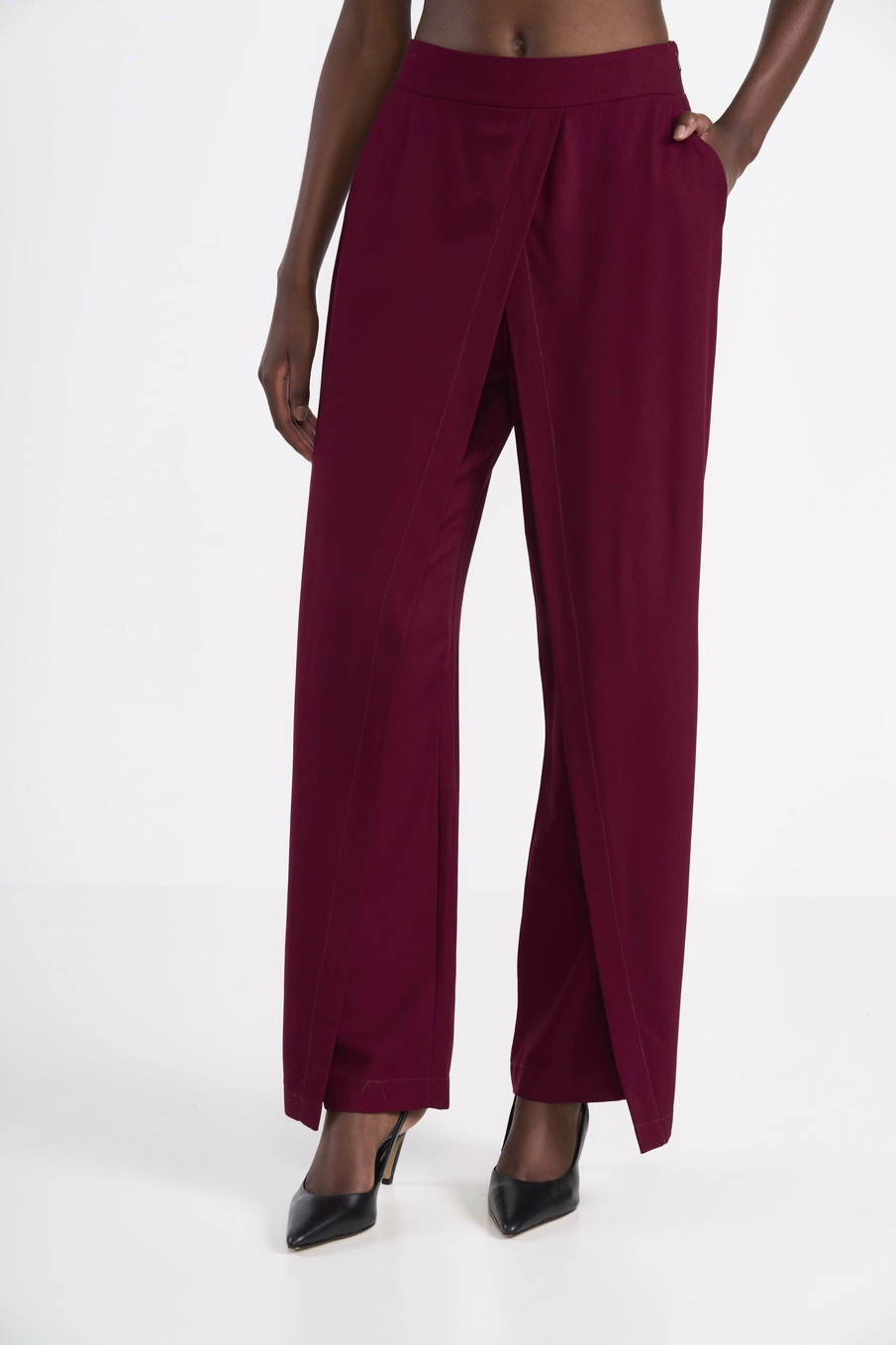 Calça Pantalona Transpassada Bordô