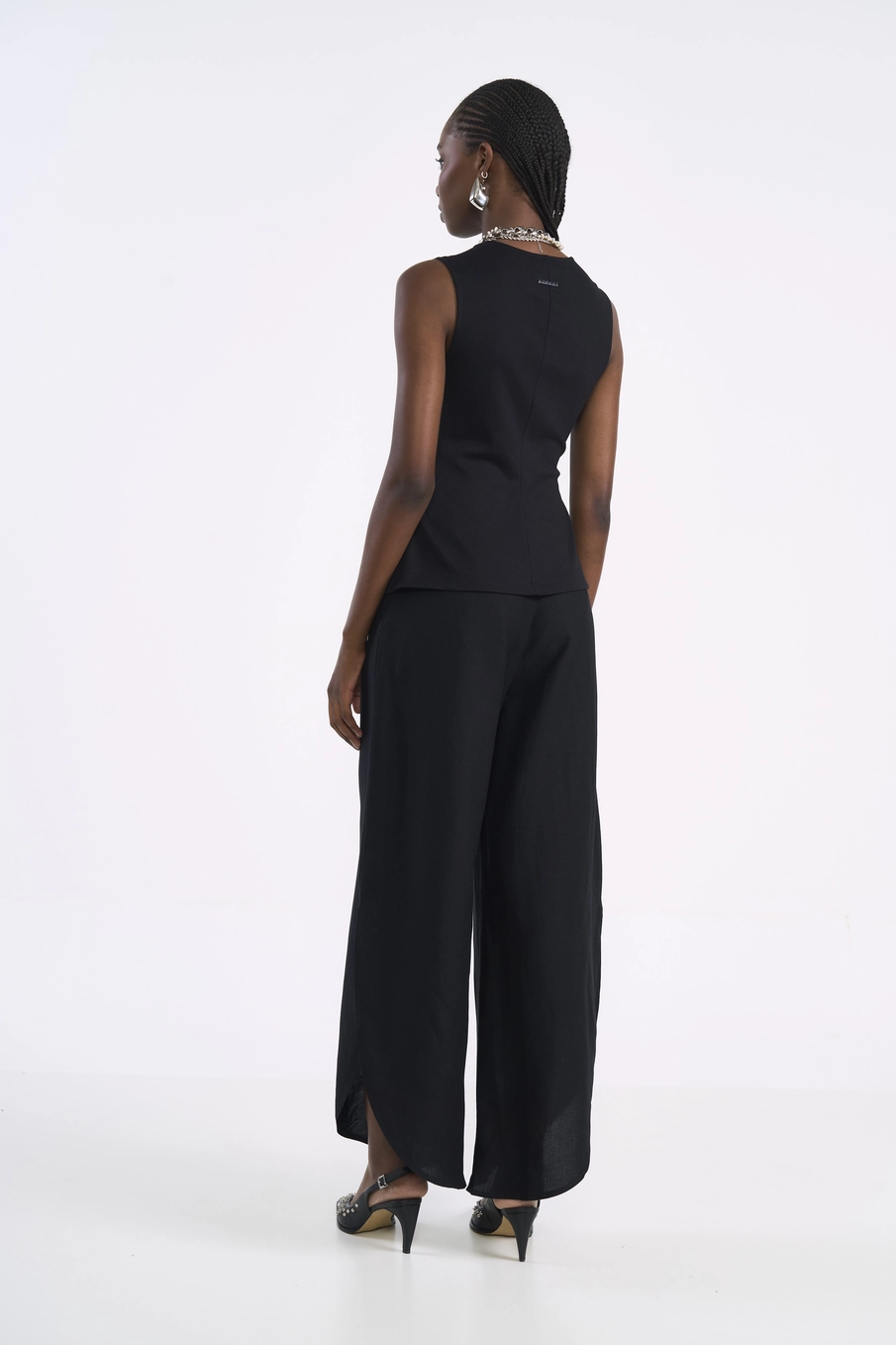 Calça Barril Em Viscose E Linho Preto
