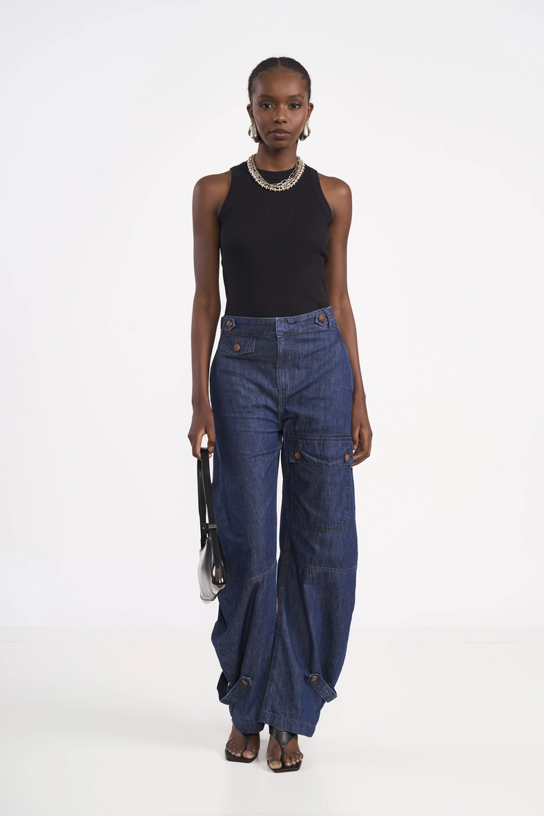Calça Jeans Barril Cargo
