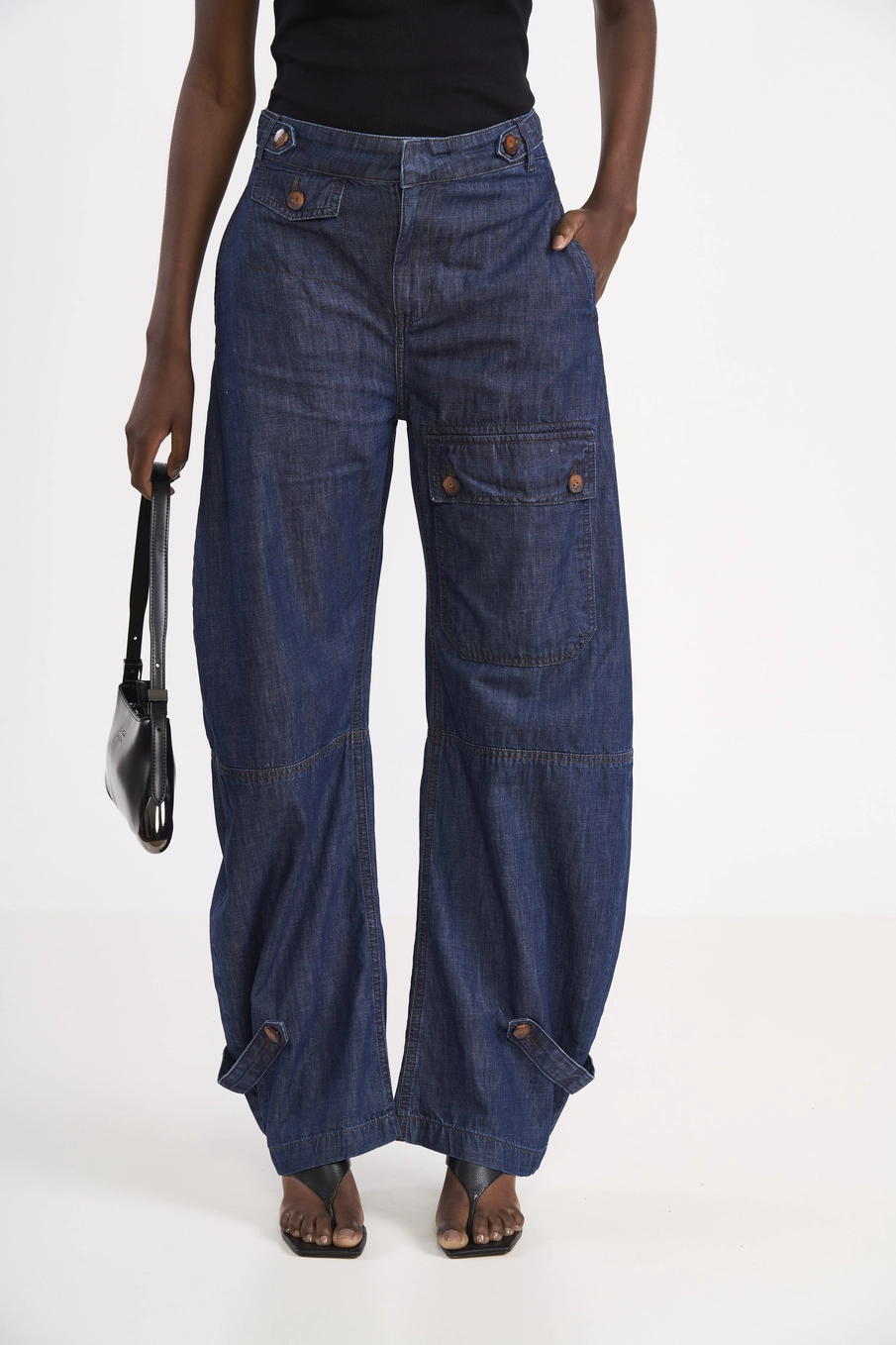 Calça Jeans Barril Cargo Índigo