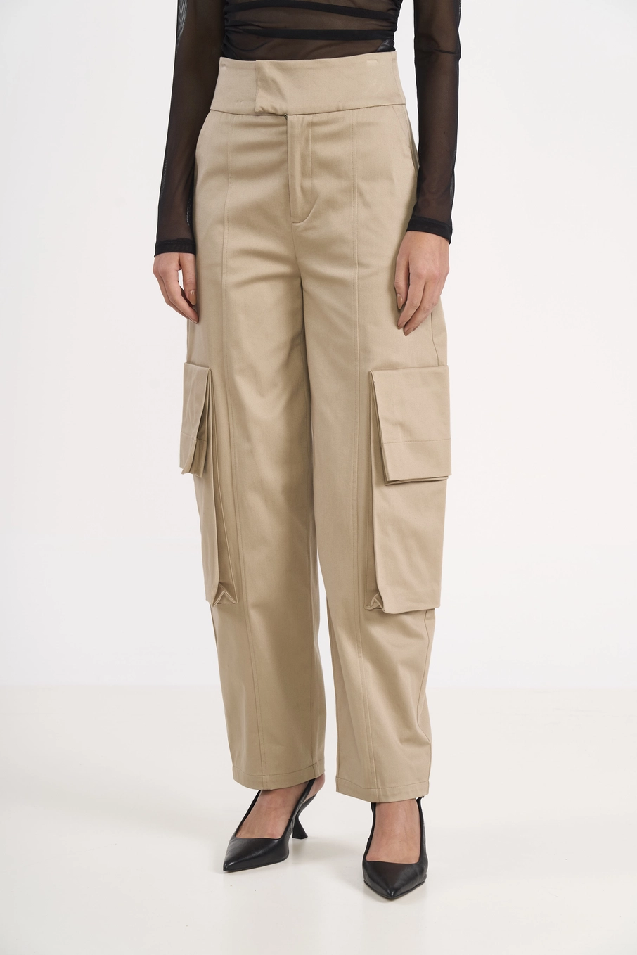 Calça Cargo De Alfaiataria Reta Bege