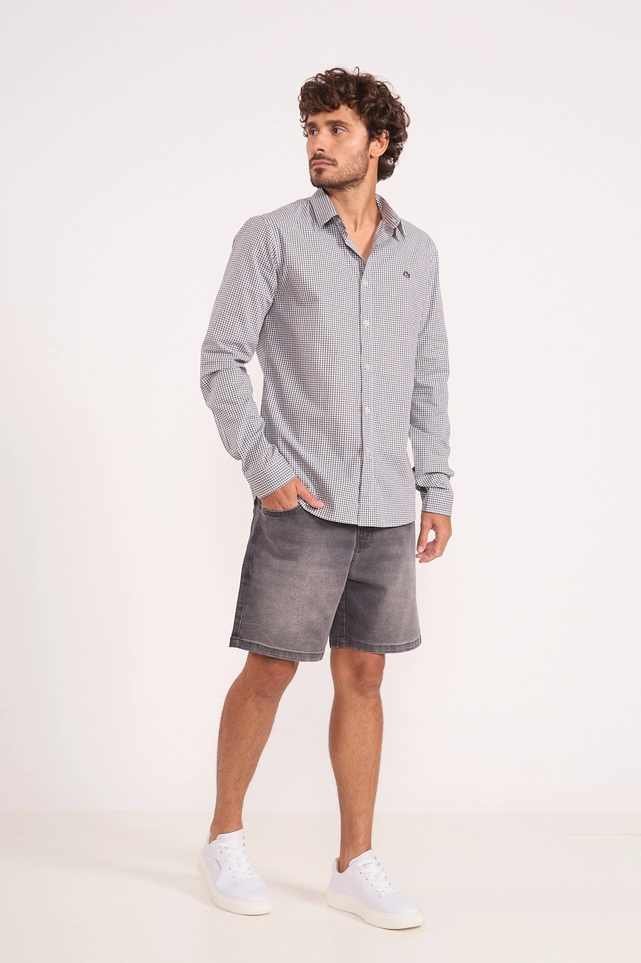 Bermuda Jeans Masculina Grey Indigo Preto