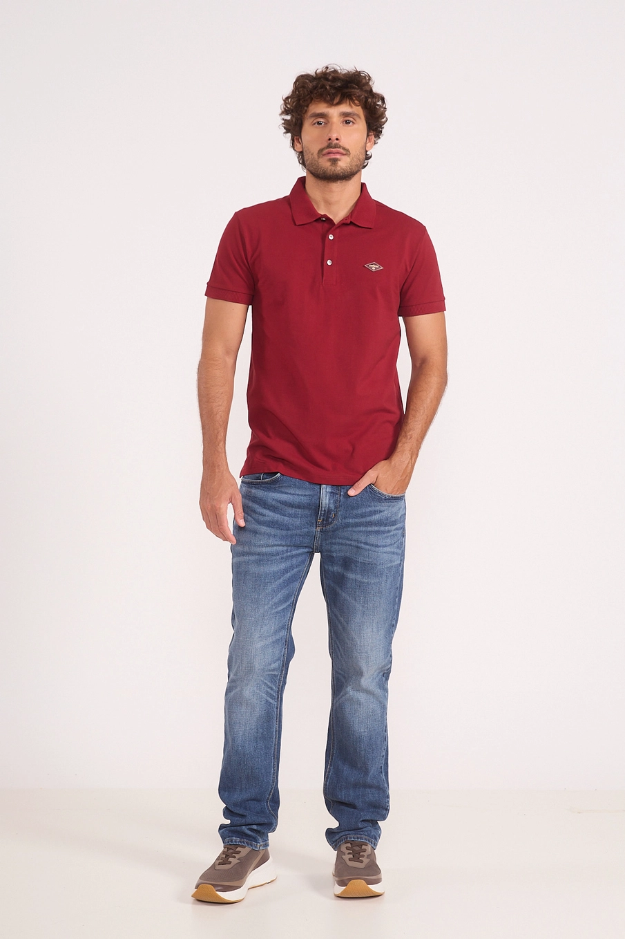 Polo Masculina Em Algodão Vermelho