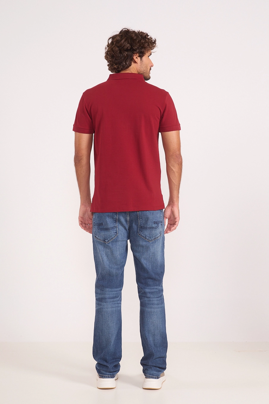 Polo Masculina Em Algodão Vermelho