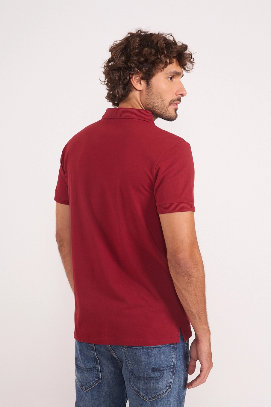 Polo Masculina Em Algodão Vermelho