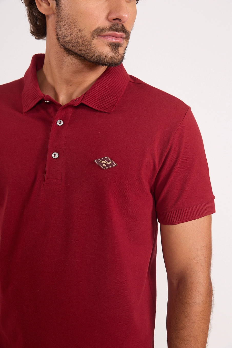 Polo Masculina Em Algodão Vermelho