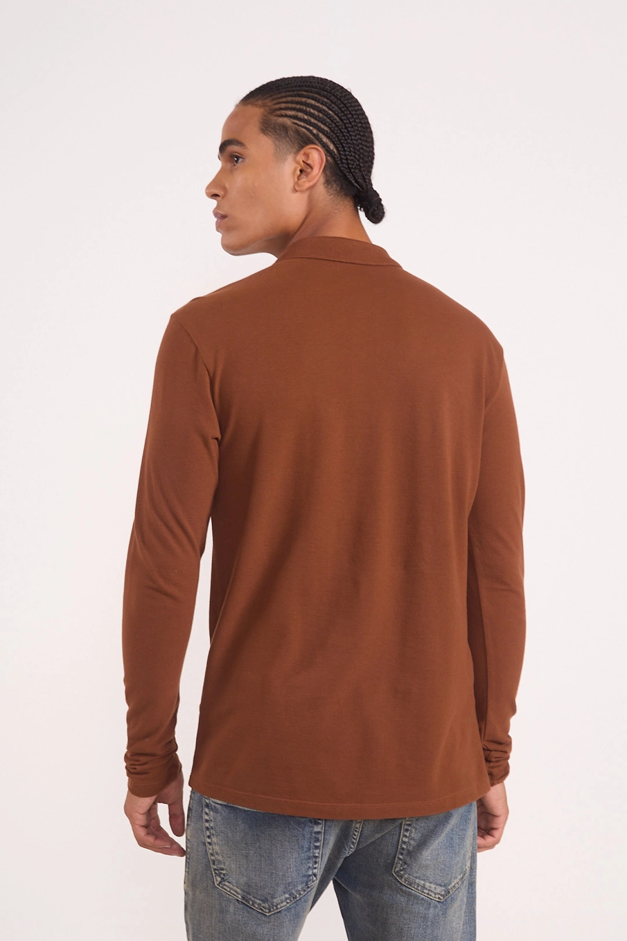Polo Manga Longa Piquet Marrom