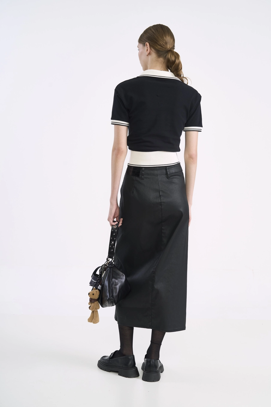 Camisa Polo Cropped Ribana Preto