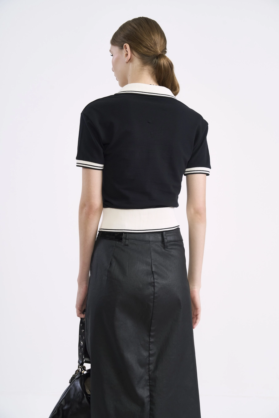 Camisa Polo Cropped Ribana Preto