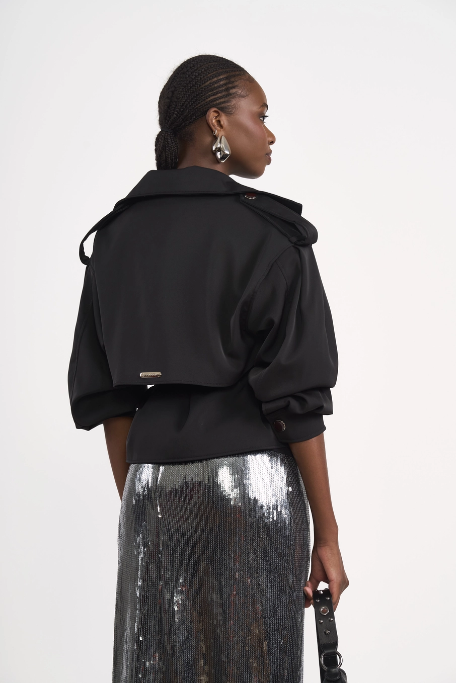 Jaqueta Biker Com Mangas Bufantes Preto