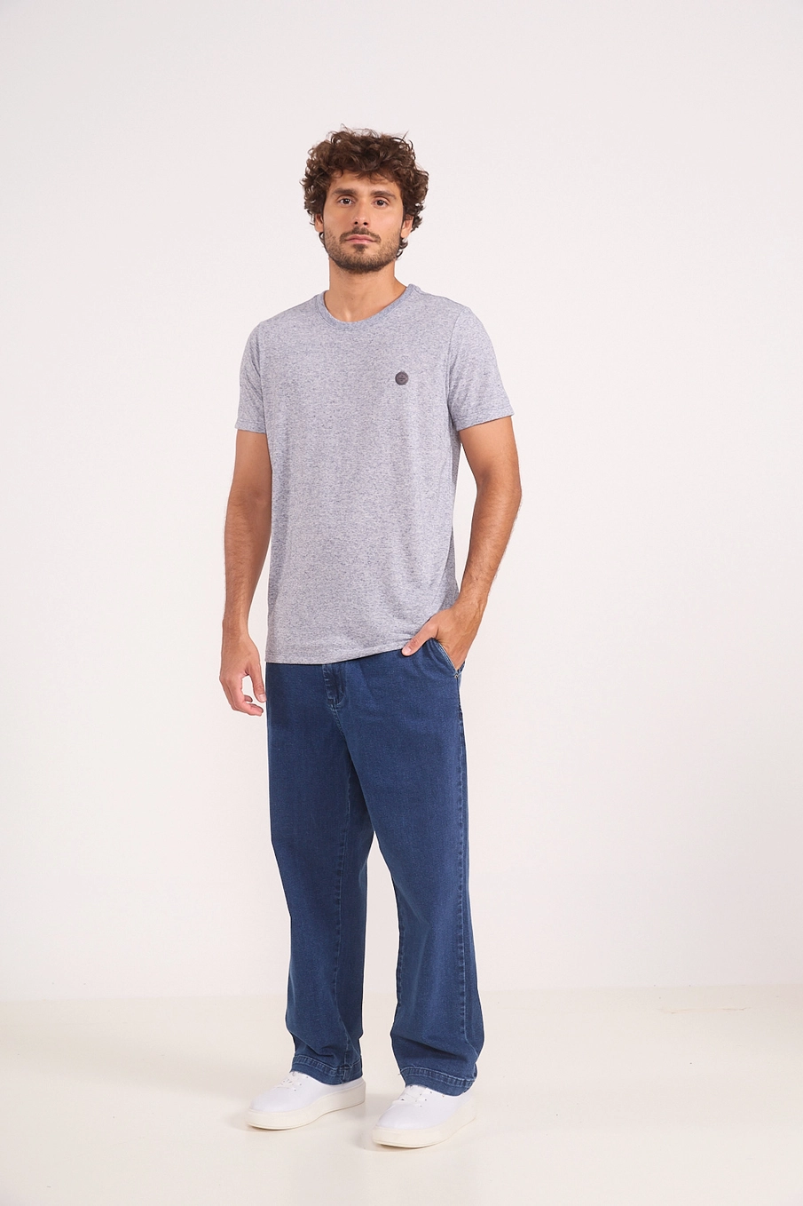 Camiseta Masculina Reta Com Linho Azul