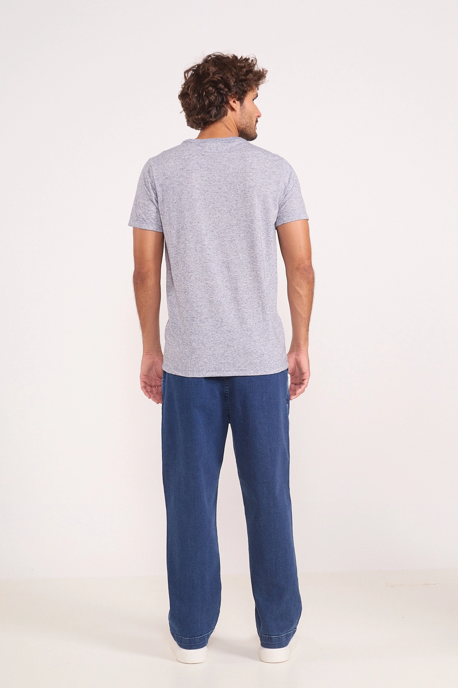 Camiseta Masculina Reta Com Linho Azul