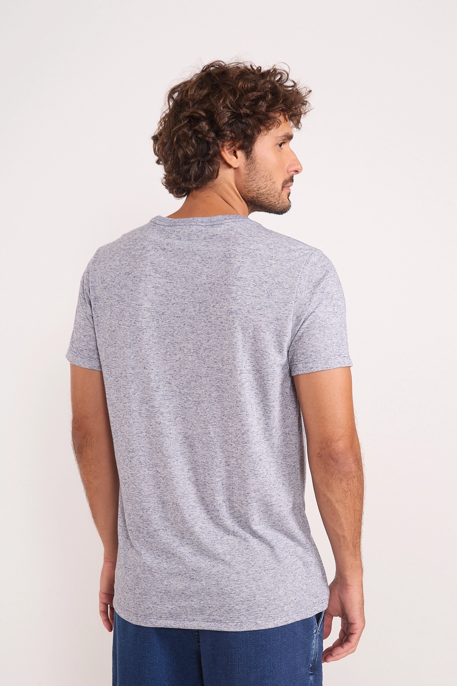 Camiseta Masculina Reta Com Linho Azul