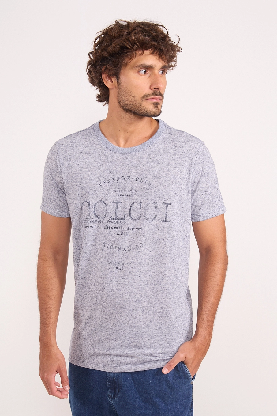 Camiseta Essência Urbana Com Linho Azul