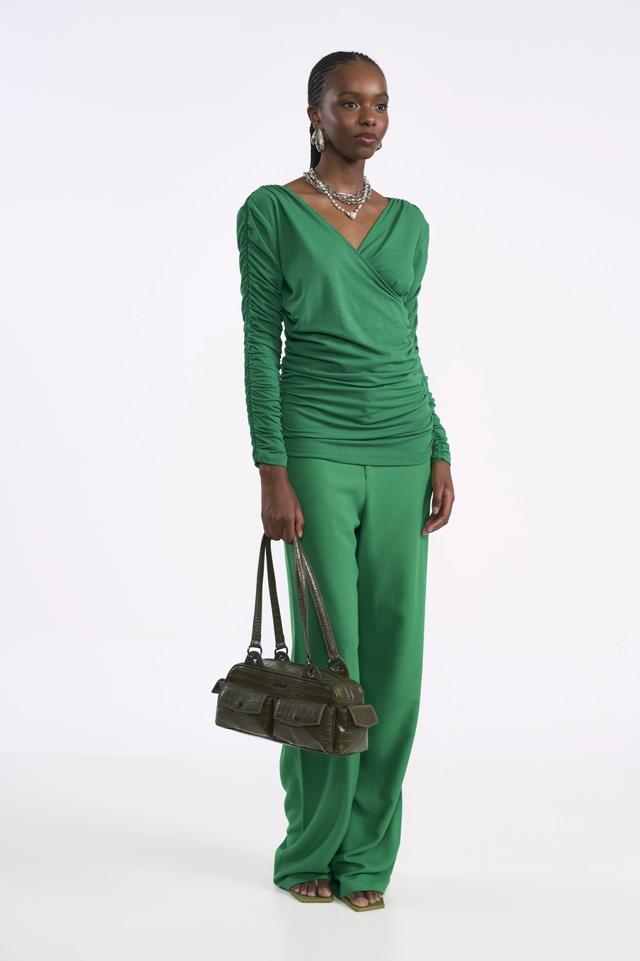 Blusa Transpassada Com Franzido Lateral Verde Vanity