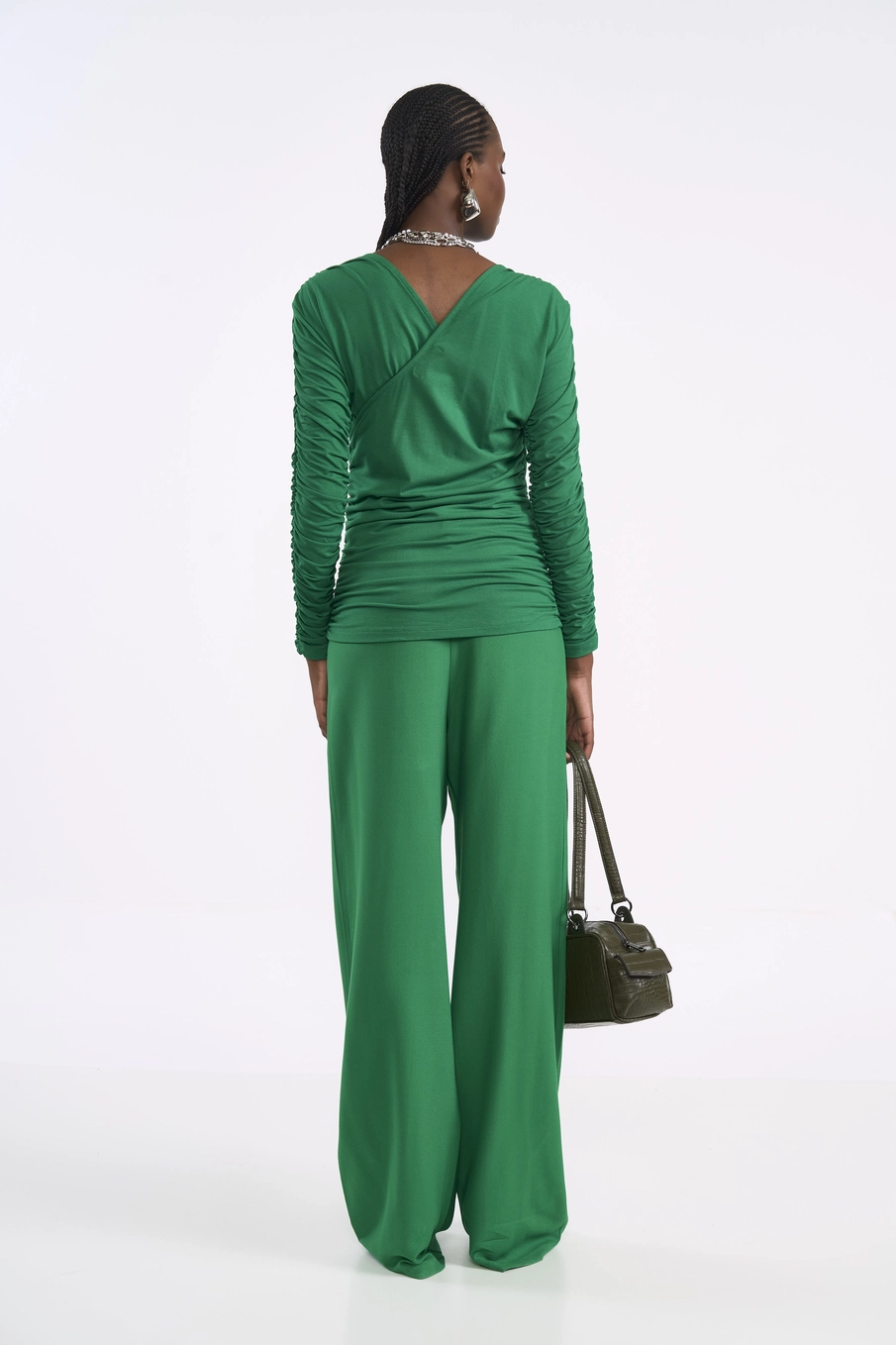 Blusa Transpassada Com Franzido Lateral Verde Vanity