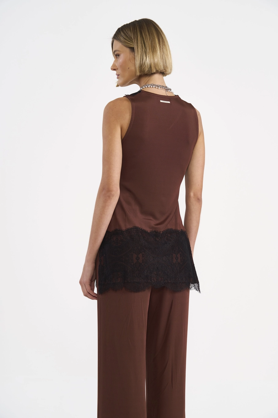 Blusa Regata Com Renda Marrom