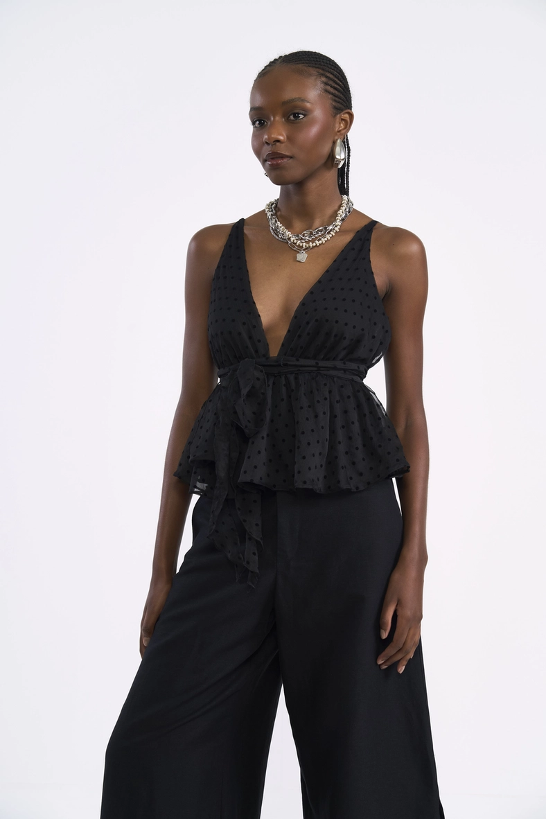 Blusa Peplum Com Transparência E Poá