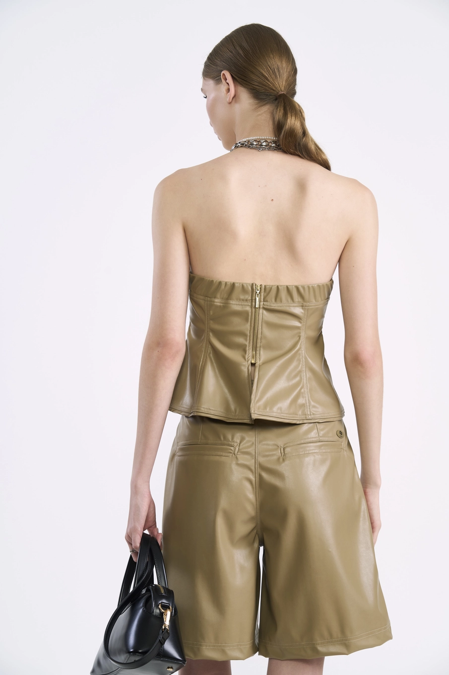 Blusa Corset Em Pu Bege
