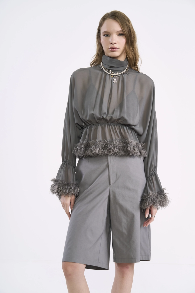 Blusa Fluida Manga Longa Com Cintura Marcada