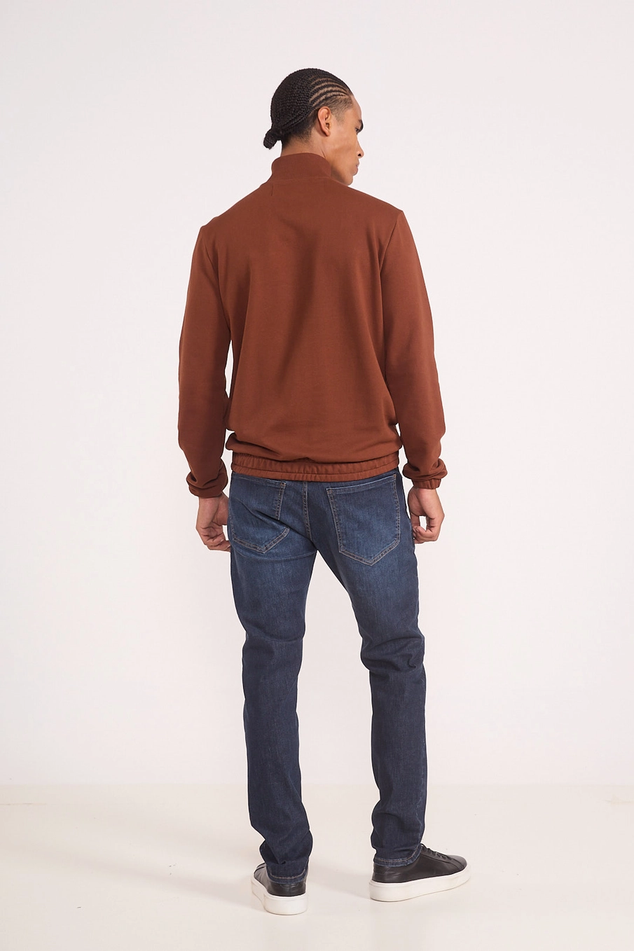 Blusão Moletom Masculino Gola Alta Half-zip Marrom