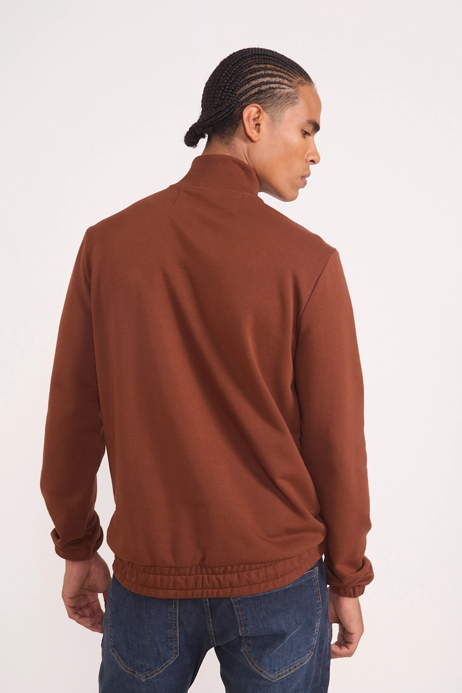 Blusão Moletom Masculino Gola Alta Half-zip Marrom