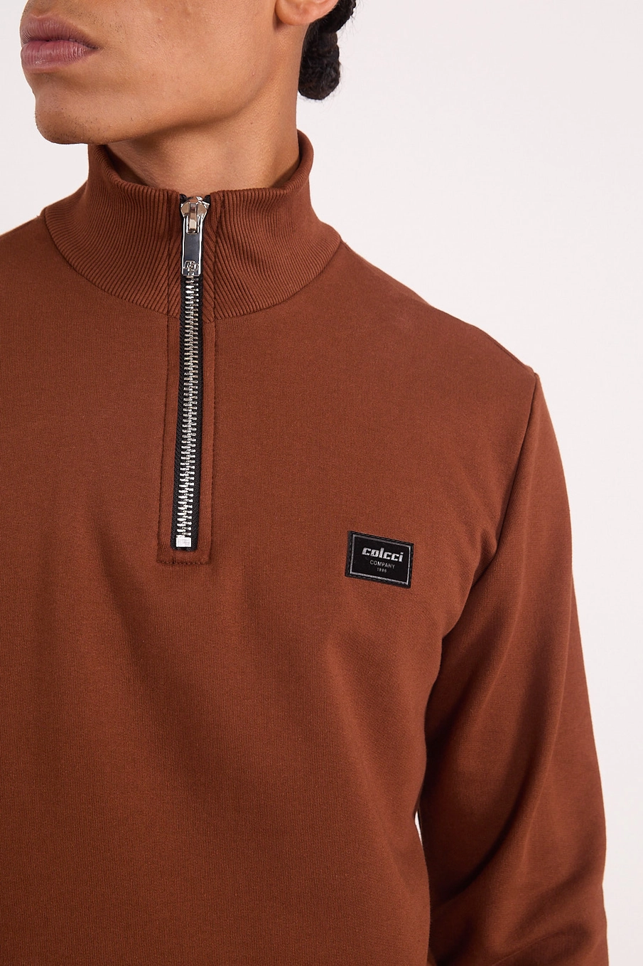 Blusão Moletom Masculino Gola Alta Half-zip Marrom