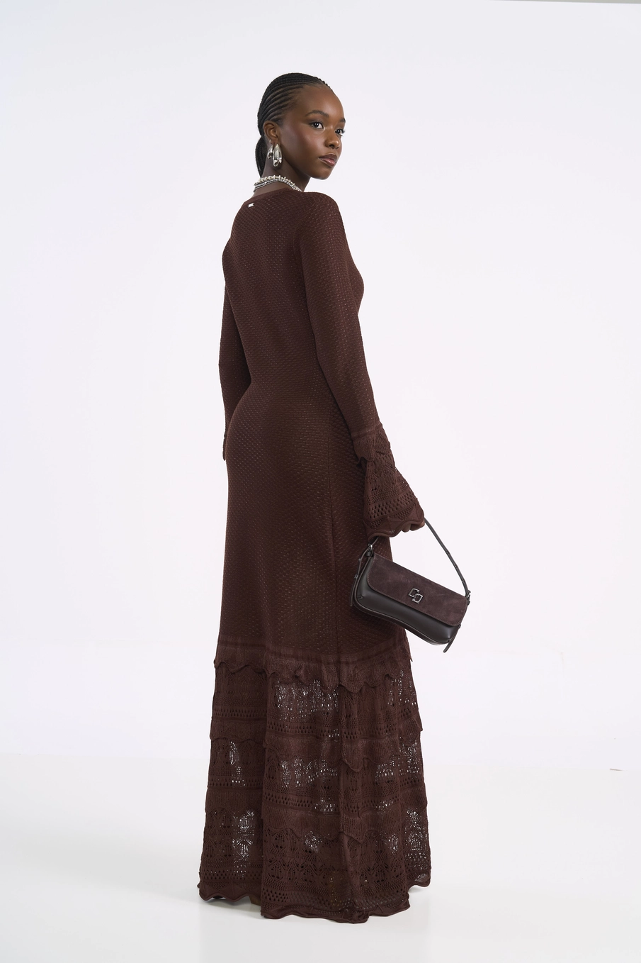 Vestido Slim Longo Em Tricô Marrom