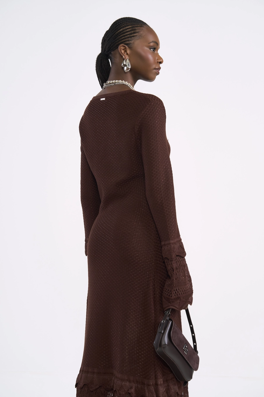 Vestido Slim Longo Em Tricô Marrom