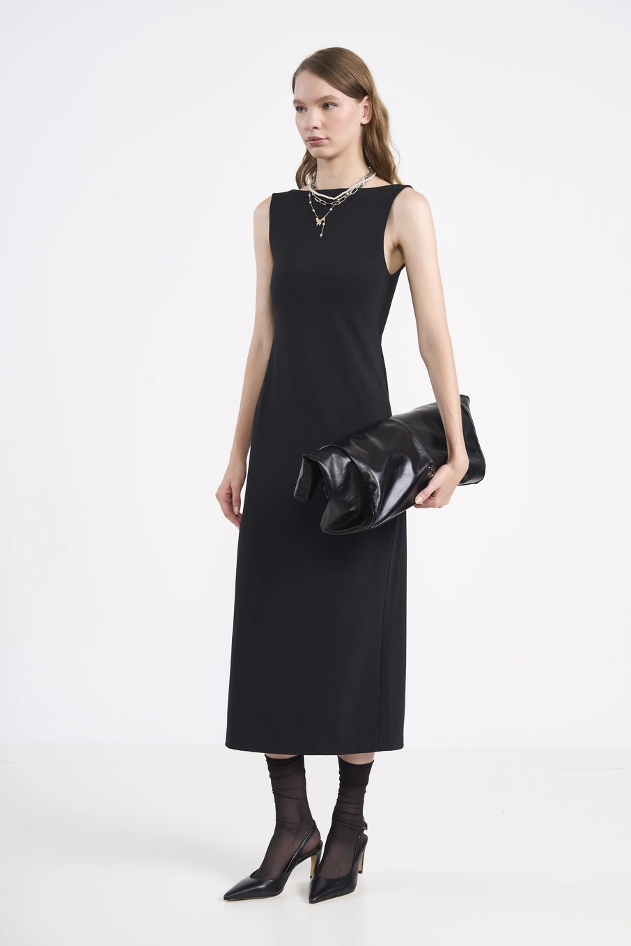 Vestido Midi Regata Nostalgic Com Zíper Preto