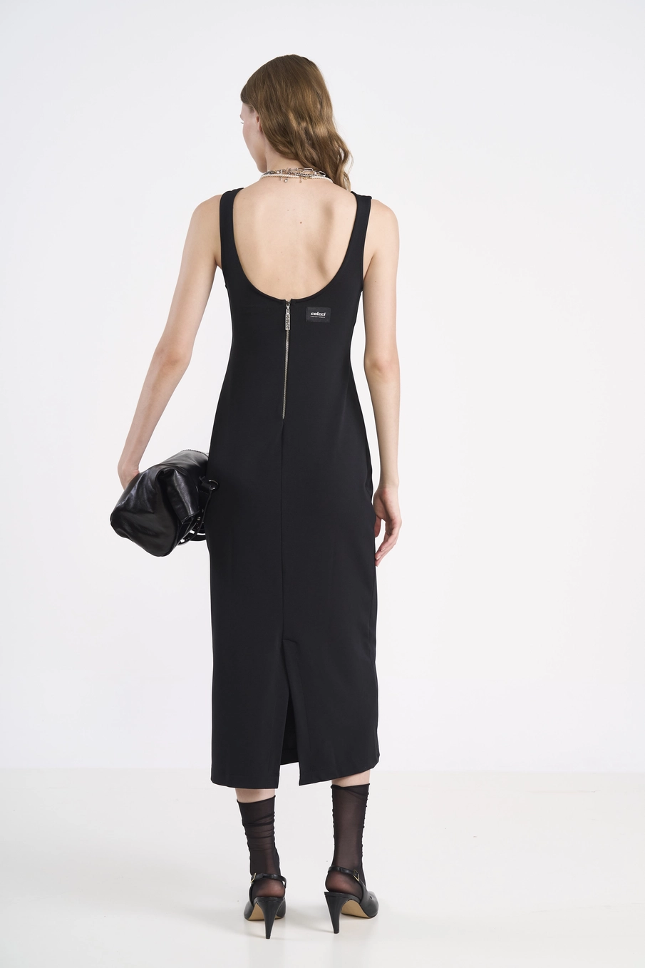 Vestido Midi Regata Nostalgic Com Zíper Preto