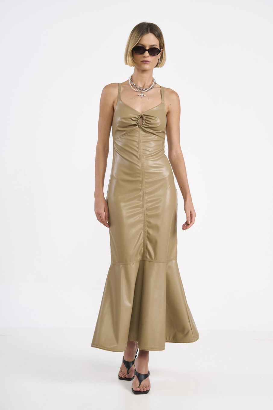 Vestido Midi Sereia Pu Bege